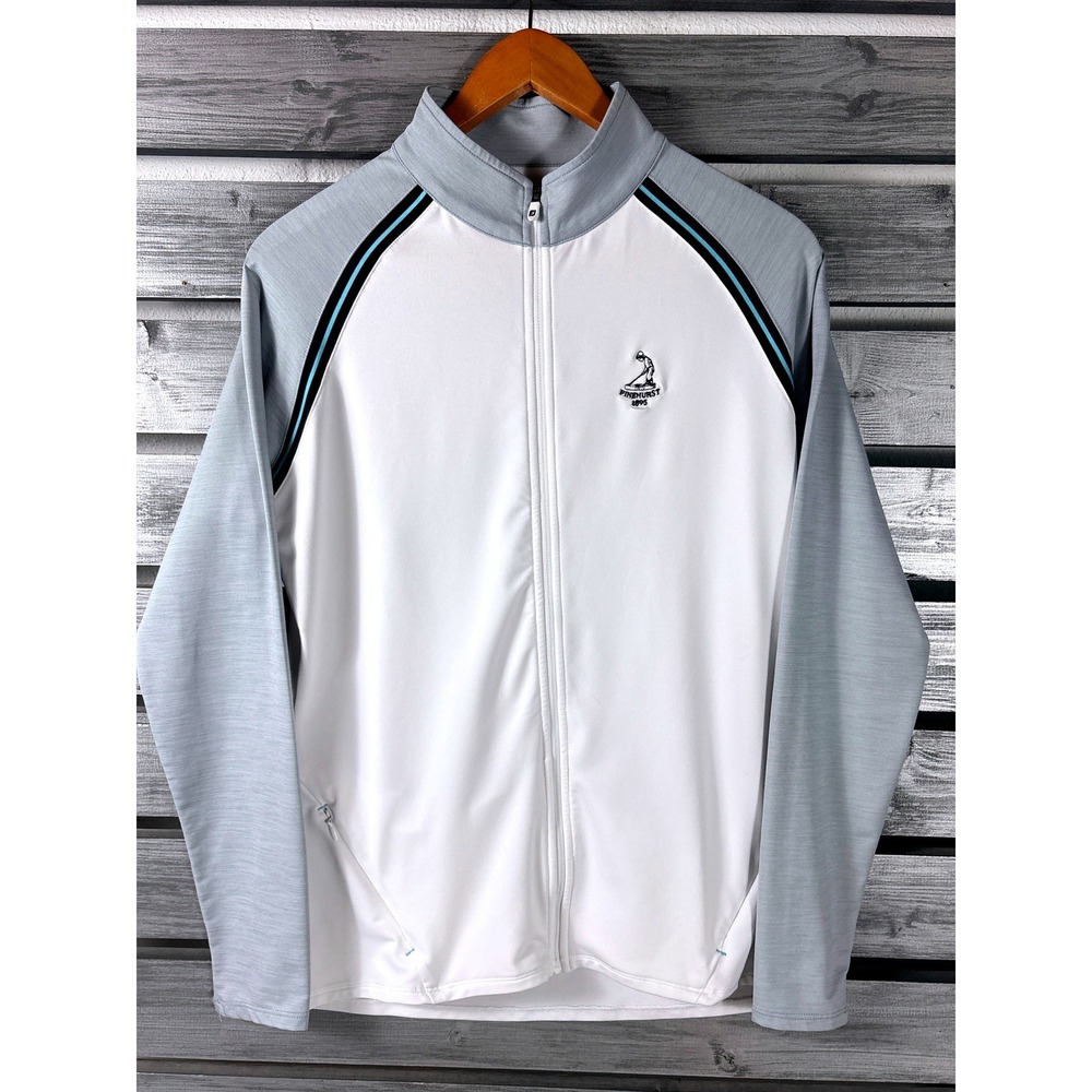 FootJoy Pinehurst 1895 Golf Shirt Jacket Womens M White Grey Full Zip Mock Neck
